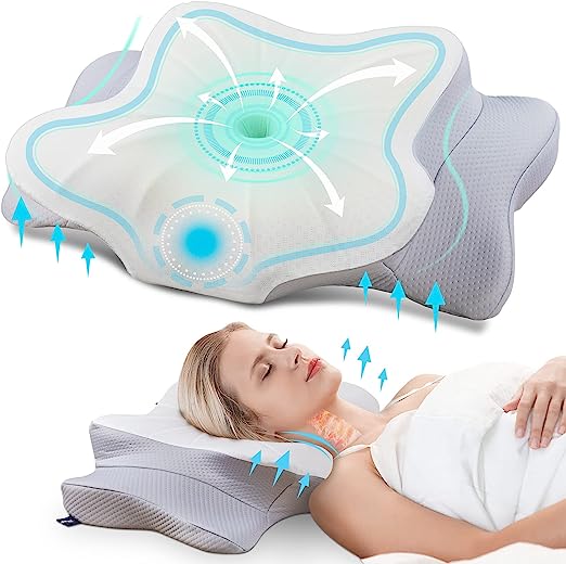 Strlinen Cervical Pillow for Neck Pain Relief,Contour Memory Foam,Ergonomic Orthopedic Neck Support Pillow for Side,Back & Stomach Sleepers