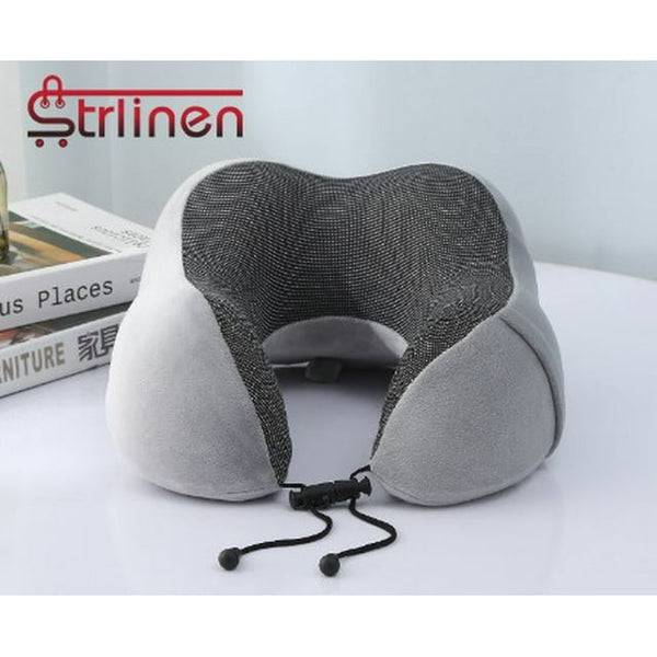 Strlinen Neck Pillow for Traveling, Upgraded Travel Neck Pillow for Airplane 100% Pure Memory Foam Travel Pillow for Flight Headrest Sleep, Portable Plane Accessories, Grey